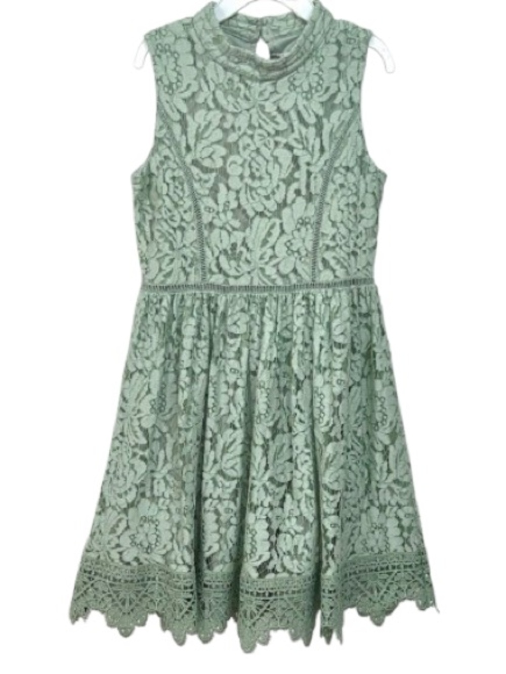 Blush by US Angels- Sleeveless Lace Floral Mock Neck Dress -Sage Green. Size: 12